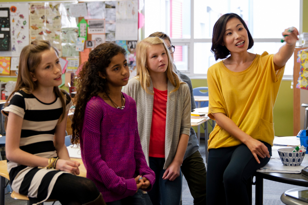 Teacher pointing to students